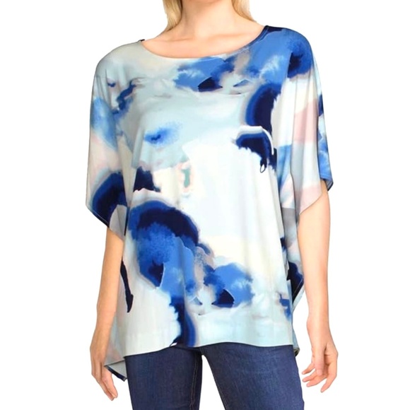 New Alfani Printed Dolman Sleeve Top Paint Profusion Blue Multicolor Size Small - Picture 3 of 16